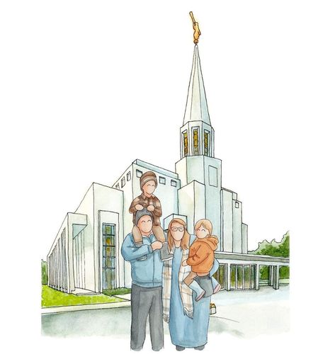 LDS Paintings and Portraits on Instagram: “The cutest family! . . #prestontemple #prestonenglandtemple #ldstempleaday #ldstempleart #ldstemplesdaily #ldsart #ldsartist” Lds Temple Painting, Lds Paintings, Temples Lds, Preston England, Temple Watercolor, Lds Pictures, Lds Temple Art, Temple Drawing, Lds Temples Wedding