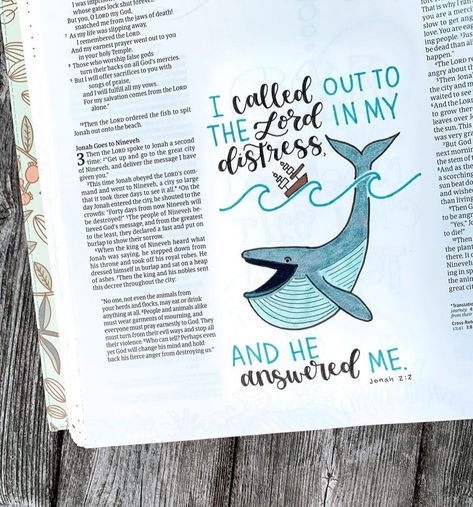 by @emmas.bible Jonah Bible Journaling, Bible Doodles Simple, Bible Decorations Ideas, Jonah Bible, Bible Drawings, Encouraging Bible Quotes, Scripture Doodle, Journal Bible Quotes, Bible Journal Notebooks