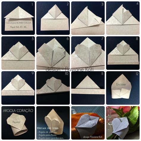 Terapia do Papel: FOTO-TUTORIAIS - Aplicando as flores e modelos do livro ORIGAMI EM FLOR, de Flaviane K. e Vera Y. Instruções Origami, Modular Origami, Origami Instructions, Origami Flowers, Paper Crafts Origami, Candy Making, Diy Paper, Origami, Envelope