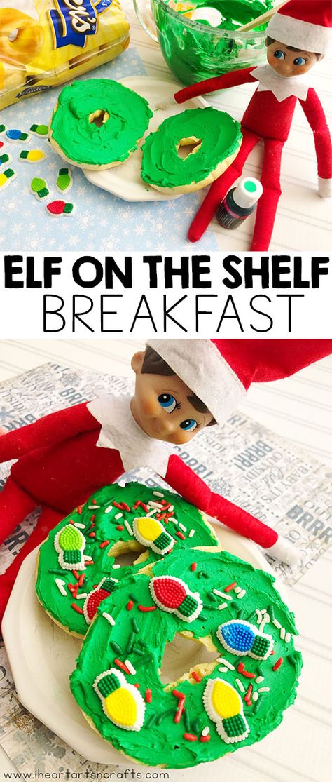 Elf On The Shelf Breakfast Ideas, Christmas Bagels, Christmas Breakfast Ideas For Kids, Breakfast Ideas Kids, Elf On The Shelf Breakfast, Elf Tricks, Christmas Montessori, Elf Breakfast, Xmas Breakfast