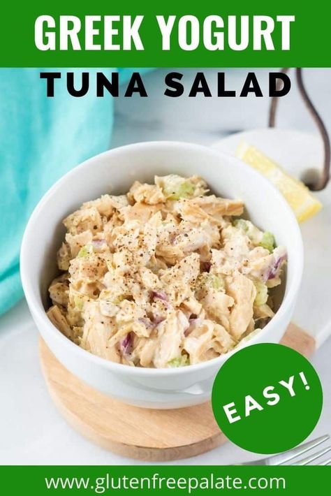 Tuna Salad with Greek Yogurt from Gluten Free Palate Cauliflower Tuna Salad, Tuna Salad With Greek Yogurt, Greek Yogurt Tuna Salad, Low Carb Tuna Salad, Tuna Fish Salad, Tuna Salad Recipe Healthy, Best Low Carb Snacks, Crunchy Vegetables, Healthy Tuna Salad