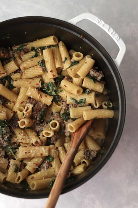 Spinach Sausage Pasta, Italian Sausage Recipes Pasta, Pasta Entrees, Spinach Sausage, Sausage Spinach Pasta, Spinach Pasta Recipes, Spinach Parmesan, Sausage Parmesan, Sausage Spinach