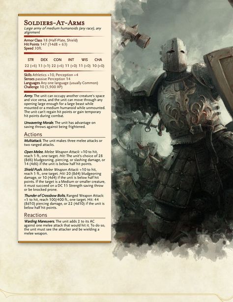 Dnd Guard Stats, Warhammer Dnd 5e, Dnd Army, Arcane Knight, Dnd Enemies, City Guard, Stat Block, Rune Knight, Dnd Monster