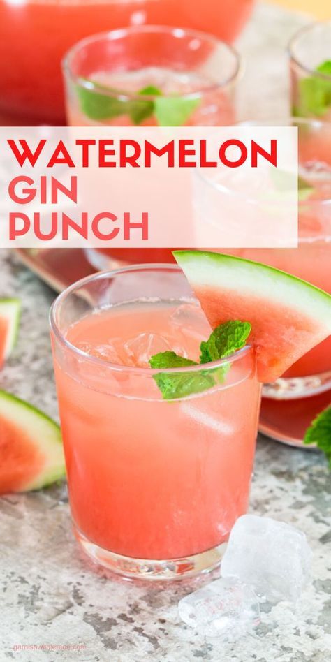 Gin Sangria Recipe, Watermelon Batch Cocktail, Fruity Gin Cocktails, Gin Punch Recipe Easy, Gin Slush Recipe, Watermelon Liquor, Gin Punch Recipe, Gin Punch, Friends At A Party