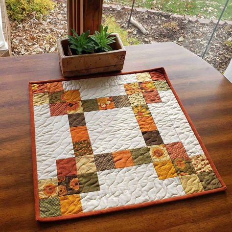 Easy Autumn Table Topper Tutorial - Freemotion by the River Small Table Topper Patterns, Fall Table Toppers Free Pattern, Table Topper Patterns Free, Quilted Table Runners Patterns Free Easy, Quilted Table Toppers Patterns Free, Quilted Placemats Patterns, Quilted Decor, Fall Table Runner Patterns, Fall Quilt Patterns