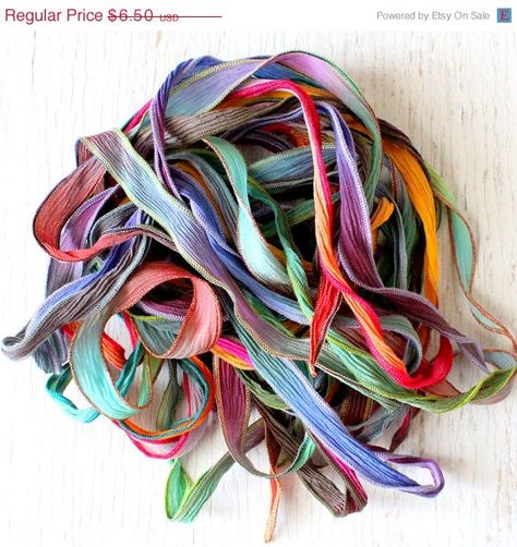 ON SALE Silk Ribbons, Hand Dyed, Interchangeable Jewelry Wrap Bracelet, Tie Dye, Bright, Earthy, Yoga, Boho Jewelry. $4.88, via Etsy. Silk Ribbon Necklace, Silk Ribbon Jewelry, Bracelet Tie, Silk Wrap Bracelets, Interchangeable Jewelry, Hand Dyed Silk Ribbon, Sea Jewelry, Ribbon Jewelry, Ribbon Necklace