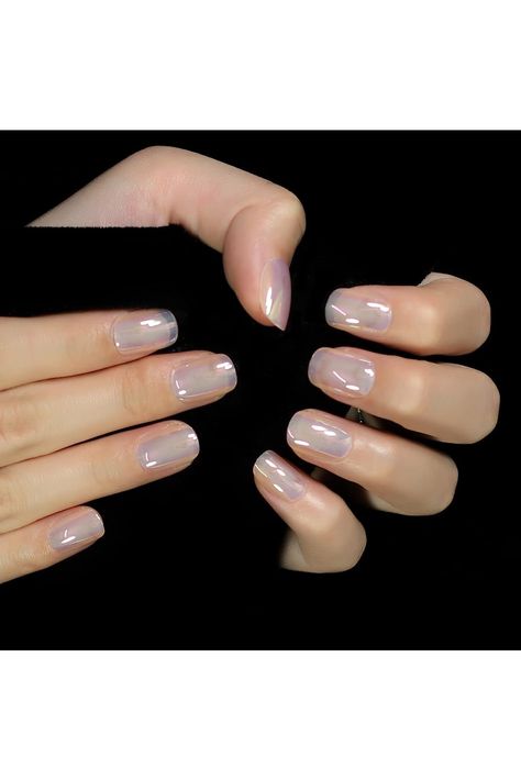 Cellophane Color Candy Holographic Dreamy Press On Nails Clear Holo Short Squoval Fake Nails Shiny Pearl 24 pcs/kit Short Squoval, Nails Clear, Nails Inspiration Spring, Color Candy, Colorful Candy, Fake Nails, Nails Inspiration, Press On Nails, Beauty And Personal Care