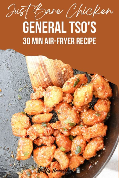 Just bare chicken air fried and coated in general tso's sauce in a cast iron skillet Bare Chicken Recipes, Just Bare Chicken, Free Weekly Meal Plan, General Tso's Chicken, Tso Chicken, Cooking Jasmine Rice, General Tso Chicken, Chicken Chunks, Sweet And Spicy Sauce