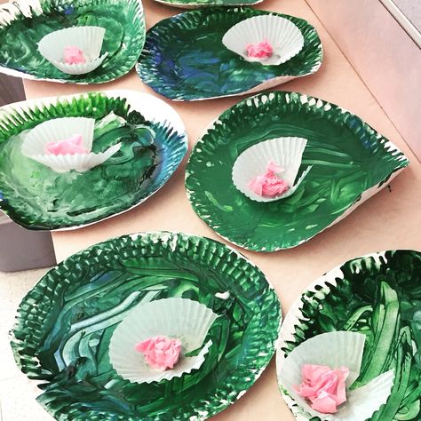 Lily Pad Activities Preschool, Lily Pad Craft, Monet Lily Pads, Process Art Preschool, Pond Crafts, Giant Water Lily, Spring Classroom Door, Spring Classroom, Kindergarten Art Projects