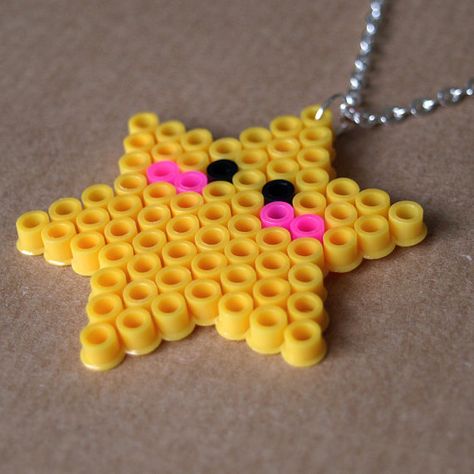 Cute Kawaii Star Pixel Hama Bead Necklace Pixel Kawaii, Show Look, Hamma Beads Ideas, Perler Creations, Pokemon Perler Beads, Hama Beads Design, Perler Bead Templates, Perler Crafts, Hama Bead