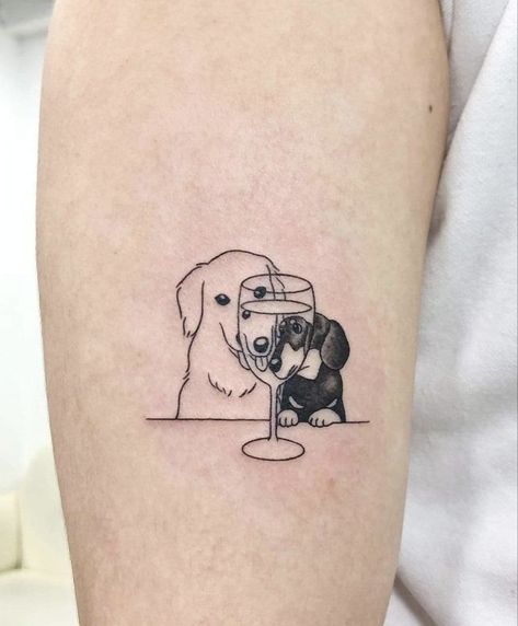 Unusual Tattoos, Most Beautiful Tattoos, Wine Glass Tattoo, Wine Tattoo, Puppy Tattoo, Cute Animal Tattoos, Unusual Tattoo, Colorful Hairstyles, Single Needle Tattoo