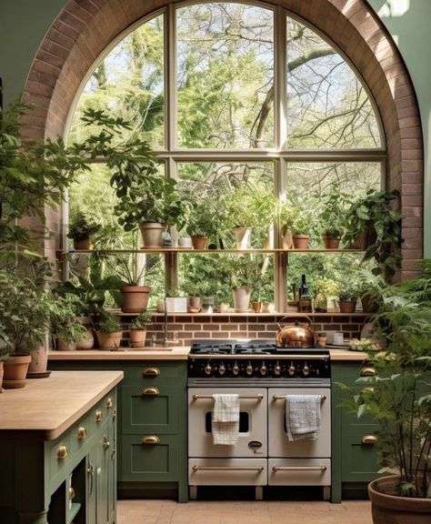 Green Kitchen Cabinets, Interior Design Per La Casa, Casa Vintage, Green Cabinets, Dream House Rooms, Dream House Interior, House Kitchen, Green Kitchen, Style At Home