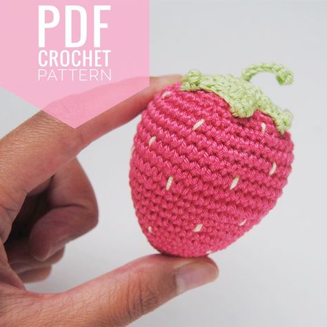 Fruit Donut, Strawberry Amigurumi, Donut Crochet, Amigurumi Strawberry, Crocheted Food, Animal Fruit, Crochet Strawberry, Crochet Fruit, Strawberry Pattern