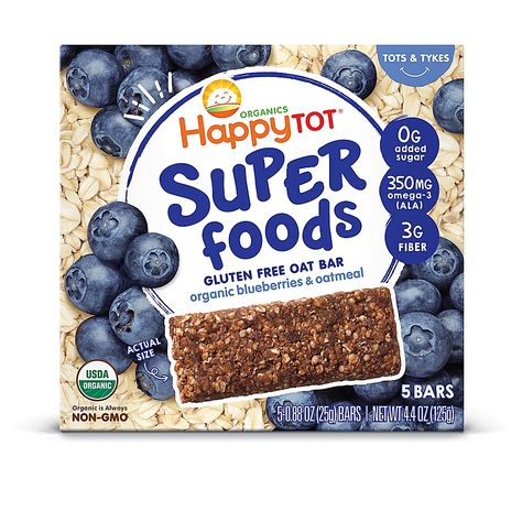 Happy Baby Happy Tot 5-Pack Super Foods Blueberry And Oatmeal Bars - Give your little one fiber and nutrients with the Happy Tot Super Foods Oat Bars. Each gluten-free and organic bar is a wonderful healthy snack for your growing little one for a nutritious and delicious bite on the go. Oatmeal Flavors, Rice Crisps, Sunflower Butter, Blueberry Oatmeal, Organic Blueberries, Soft Bakes, Oat Bars, Oatmeal Bars, Super Foods