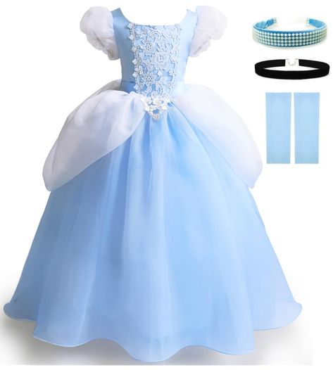 PRICES MAY VARY. PACKAGE INCLUDE: This Cinderella Costume for Girls includes: 1 x Dress, 1 x Headband, 1 x Choker, 1 x Pair of Sleevelet. This Cinderella dress will make your little princess shine at the Halloween cosplay party. MATERIAL: satin + organza + mesh + lace, 100% polyester lining. High quality dress up clothes for little girls. DRESS DETAILS: Short puff sleeves with elastic cuff, lace and flowers sewed in front of the chest, elastic band at the back for easy wearing, multi-layers tull Girls Cinderella Costume, Belle Dress Up, Princess Costumes For Girls, Princess Belle Dress, Toddler Costumes Girl, Cinderella Dress, Cinderella Costume, Princess Dress Up, Kids Party Dresses