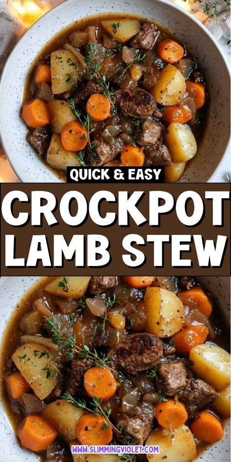 Craving something hearty and flavorful? Crockpot lamb stew is packed with tender meat, veggies, and rich broth, perfect for a cold night. Save this pin for a comforting, hands-off meal! Lamb Stew Crockpot Slow Cooker, Crock Pot Lamb Stew, Lamb Stew Meat Recipes Crock Pot, Crockpot Lamb Stew, Crockpot Lamb Recipes, Slow Cooker Lamb Stew, Lamb Stew Recipes Slow Cooker, Lamb Crockpot Recipes, Lamb Stew Crockpot