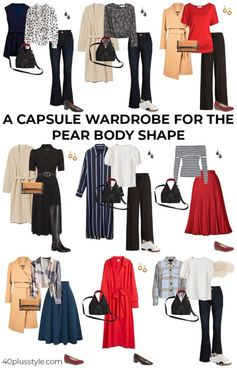 pear shaped body? Learn how to dress for the pear shape body type Style Pear Shaped Body Types, Skirts For Petite Pear Shaped Women, Autumn Pear Shape Outfit, Capsule Wardrobe 2023 Pear Shape, Modest Outfits For Pear Shapes, Street Style Pear Shape, Boho Pear Shape Outfits, Petite Pear Shape Capsule Wardrobe, Fall Pear Shape Outfits