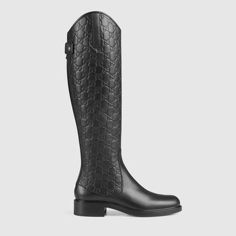 Gucci Maud leather knee boot Gucci Riding Boots, Leather Knee Boots, Hunting Boots, Knee Boot, Boot Brands, Flat Boots, Gucci Black, Gucci Shoes, Italian Design