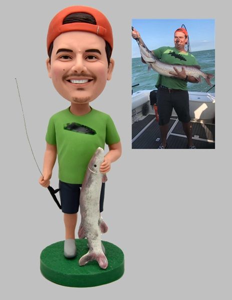 Custom Fishing Bobblehead Gift For Father [GB1246L]- $64.78 - Custom bobblehead, personalized bobbleheads, Bobblehead Cake Toppers Complexion Colors, Custom Bobblehead, Gift For Fisherman, 21st Cake, Five Little Monkeys, Bobble Heads, Image Model, Personalized Gifts For Dad, Skin Complexion