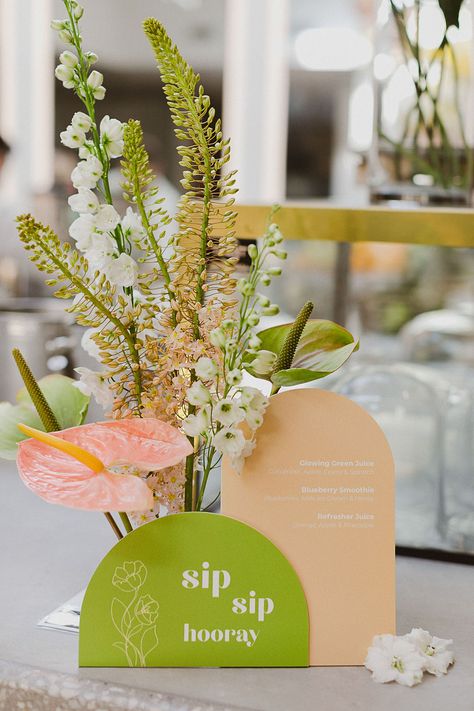 Matcha Bridal Shower Theme, Bridal Shower Ideas Modern, Spring Event Themes, Hen Do Stationery, Citrus Bridal Shower Backdrop, Modern Bridal Shower Themes, Pastel Hens Party, 2023 Bridal Shower Themes, Green Accent Wedding