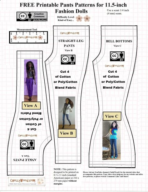 Free Printable PDF Sewing Patterns and Tutorial for Making Barbie-Doll-Sized Jeans @ ChellyWood.com #DollClothes #BarbieClothes – Free Doll Clothes Patterns Barbie Sewing Patterns Free Printable, Free Doll Clothes Patterns, Pants Pattern Free, Free Barbie, Barbie Dress Pattern, Barbie Sewing, Sewing Barbie Clothes, Barbie Sewing Patterns, Barbie Doll Clothing Patterns