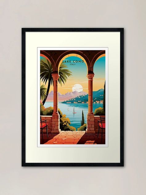 "Lake Como Charms: Italy - Travel Illustration" Framed Art Print for Sale by NeuralVibe | Redbubble Lake Como Illustration, Travel Illustration, Lake Como, Centerpiece Decorations, Box Frames, Italy Travel, Framed Art Print, Framed Art Prints, Print Quality