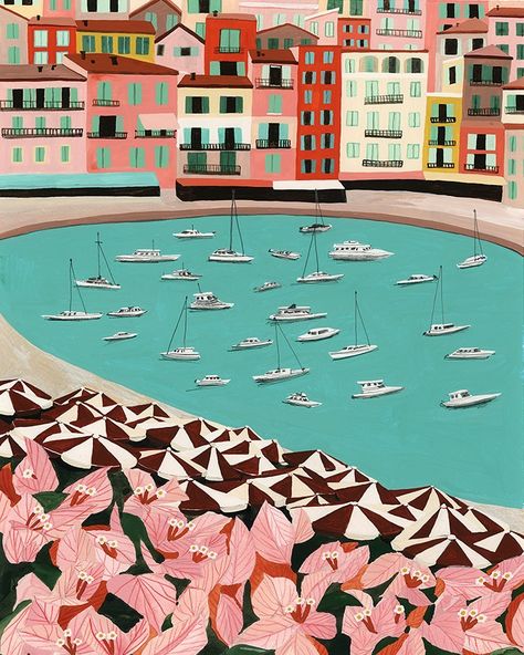 Anisa Makhoul France Illustration, South France, Nautical Inspiration, I Just Realized, Travel Painting, Kawaii Illustration, Nice France, Travel Illustration, People Illustration