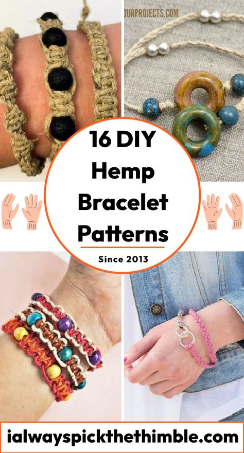 16 Hemp Bracelet Patterns with Step by Step Instructions Hemp Braid Patterns, Hemp Bracelet Knots, Hemp Bead Bracelet Diy, Beaded Braided Bracelets, Beaded Hemp Bracelets Diy, Jute Bracelet Diy, Hemp Jewelry Diy Tutorials, Diy Hemp Bracelets Patterns, Hemp Bracelet Patterns Tutorial