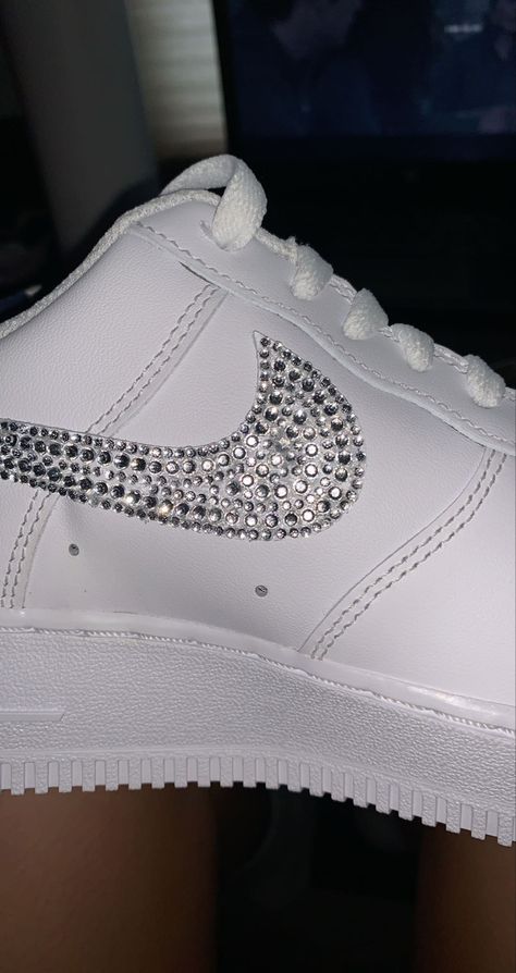 Reception Shoes, Bedazzled Shoes, Nike Symbol, Nike Air Force 1s, Custom Nike Shoes, Sparkle Shoes, Air Forces, Glitter Shoes, Custom Vans