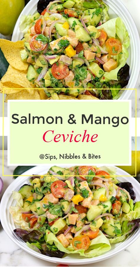 Ceviche Recipe Salmon, Salmon Ceviche Recipe, Seviche Recipes, Peruvian Ceviche Recipe, Mango Ceviche Recipe, Mango Ceviche, Refreshing Summer Dinners, Salmon Mango, Salmon Ceviche