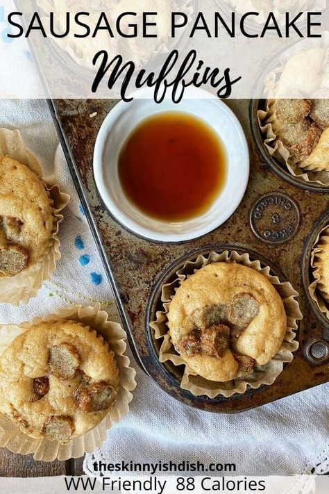 Sausage Pancake Muffins are a family friendly recipe that takes about 5 minutes of prep work and is the ultimate grab and go healthy breakfast for busy mornings! #breakfast #pancakemuffins Pancake Sausage Muffins, Sausage Pancake Muffins, Hungry Jack Pancakes, Breakfast For Busy Mornings, Sausage Egg Muffins, Pancake Sausage, Sausage Muffins, Ww Breakfast, Protein Pancake Mix