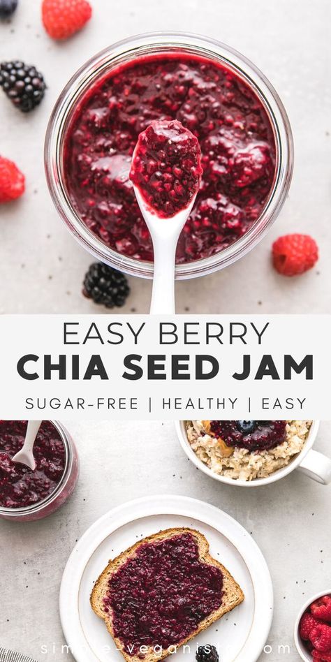 Easy Chia Jam, Chia Jam Recipe Sugar Free, Cooked Fruit Recipes Healthy, Chia Seed Jam Frozen Fruit, Chia Jam Recipe Healthy, Berry Chia Jam, Chia Jam Sugar Free, Chia Berry Jam, Chia Seed Jelly