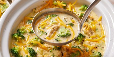 Crock-Pot Cheesy Chicken Broccoli Soup Chicken Potato Recipes, Broccoli Chicken Soup, Crockpot Cheesy Chicken, Gf Soups, Chicken Broccoli Soup, Cheese And Broccoli, Broccoli Potato Soup, Broccoli Soup Recipes, Seared Chicken Breast