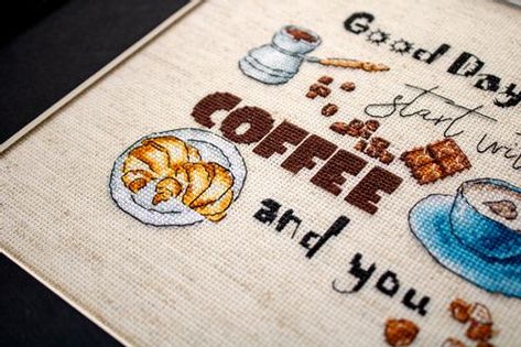 Cross Stitch Coffee, Coffee Cross Stitch, Door Canvas, Stitch Coffee, Stitch Crafts, Anchor Threads, Heritage Crafts, Animal Magic, Diy Cross