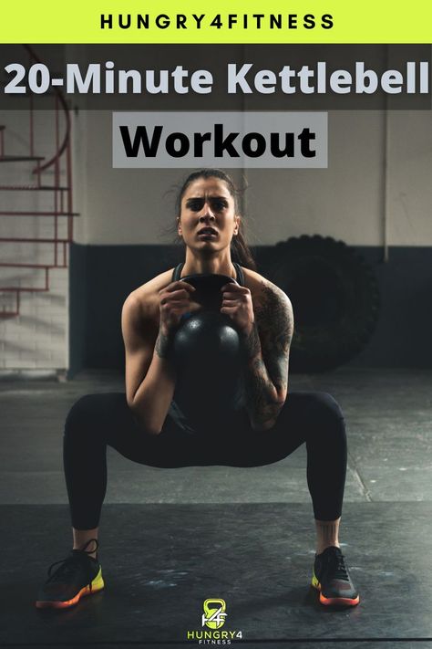 A woman completing a kettlebell workout. 10 Min Kettlebell Workout, 20 Min Kettlebell Workout, 20 Minute Kettlebell Workout, Kettle Workout, Kettle Bell Workout Men, Dumbbell Only Workout, Kettlebell Workout Routines, Kettlebell Challenge, Full Body Kettlebell Workout