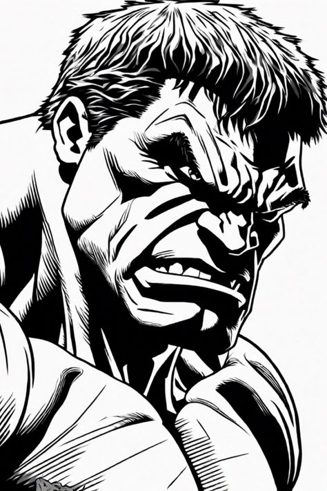 Get ready to color in the intense power of Hulk! This coloring page captures the raw strength and detail of the mighty Hulk, making it a perfect activity to enjoy. Let your creativity run wild as you bring Hulk to life on paper. Perfect for kids and adults who love superheroes and vibrant colors! Hulk Black And White, The Hulk Comic, Black Hulk, Hulk Svg, Hulk Drawing, Superhero Pop Art, Hulk Coloring Pages, Marvel Art Drawings, Avengers Coloring Pages