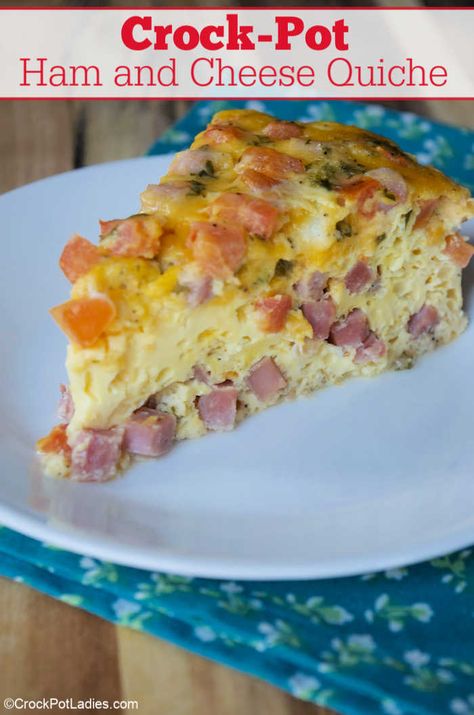 Cheese Quiche Recipe, Ham And Cheese Quiche, Breakfast Crockpot Recipes, Crockpot Ham, Slow Cooker Breakfast, Breakfast Meat, Cheese Quiche, Crockpot Breakfast, Crustless Quiche