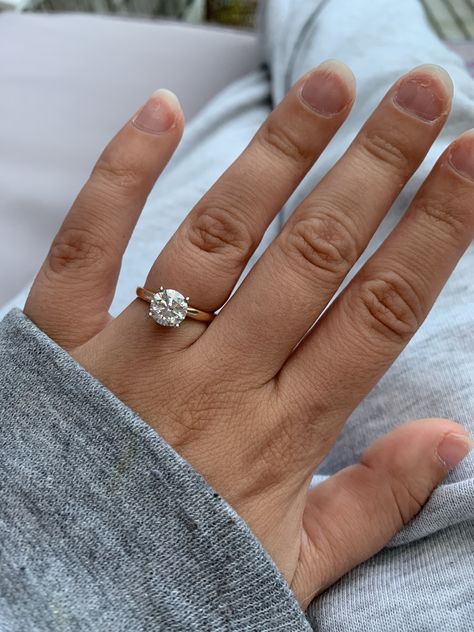 Gold Band Engagement Rings, Yellow Gold Solitaire Engagement Ring, Thick Gold Band, Buff Nails, Ring Inspo, Round Solitaire Engagement Ring, Future Engagement Rings, Minimalist Engagement Ring, Bling Wedding