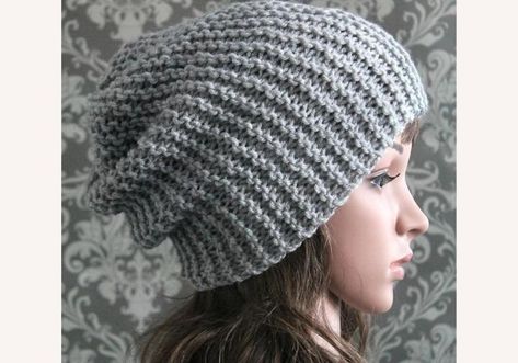 Easy Two Needle Hat Knitting Pattern Knitting Patterns For Men, Knit Slouchy Hat Pattern, Knitting Patterns Hats Women, Slouch Hats, Beginner Knit, Easy Knit Hat, Crochet Mens Hat, Slouchy Hat Pattern, Knit Slouchy Hats