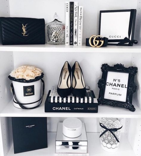 Chanel Bedroom, Chanel Room, Chanel Decor, Glam Bedroom, Closet Decor, Glam Room, Chanel Inspired, Shelf Styling, Room Ideas Bedroom