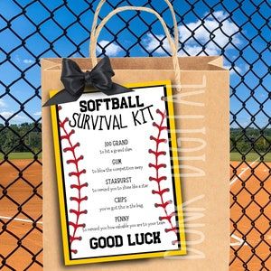 Softball Survival Kit, Team Appreciation, Softball Team Gifts, Softball Coach Gifts, Printable Gift Bags, Valentines Movies, Softball Bags, Printable Sports, Survival Kit Gifts