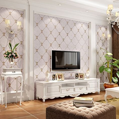 QIHANG European Modern Simple 3D Non-woven Imitation Deerskin Wallpaper Living Room TV Background Diamond lattice Pattern Wall paper Roll 1.73'(0.53m) 32.8'(10m)=57 sq.ft(5.3m2) (Light Purple Gray) #affiliate Modern Wallpaper Living Room, Room Wallpaper Designs, Ruang Tv, Modern Wallpaper Designs, Wall Sconces Living Room, European Modern, Modern Living Room Wall, Sconces Living Room, Dekorasi Kamar Tidur