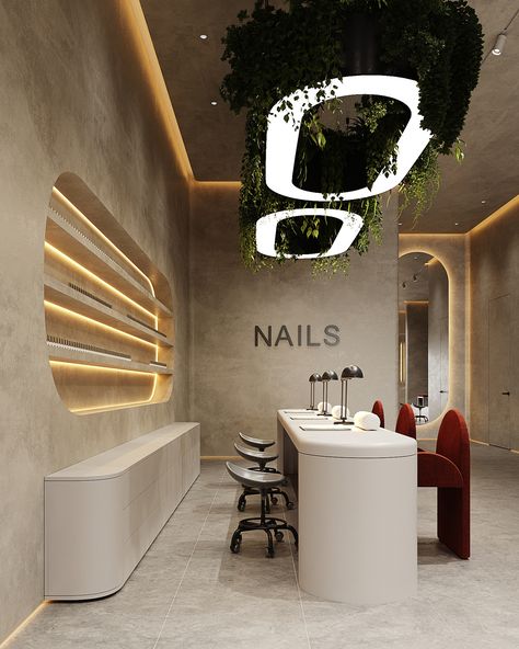 Design interior nails salon :: Behance Beauty Space Ideas, Interior Design For Salon, Beauty Salons Designs, Nail Spa Decor, Private Nail Salon, Small Salon Aesthetic, Nail Lounge Interior, Nails Spa Interior Design, Nail Salon Inspiration