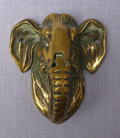 For sale - small brass elephant door knocker #antique #antiques #collectables #doorknocker #elephant #brassdoorknocker Walker Toys, Marble Desk, Brass Elephant, African Babies, Frog Pins, Wall Mask, Horse Figurine, Door Knocker, 1930s Art Deco