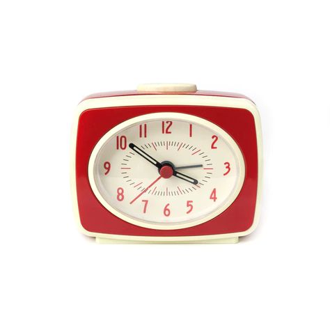 Clocks — Kikkerland Design Inc Retro Alarm Clock, Analog Alarm Clock, Vintage Alarm Clocks, Red Color Schemes, Desk Clock, Vintage Clock, Clock Face, My New Room, Retro Inspired