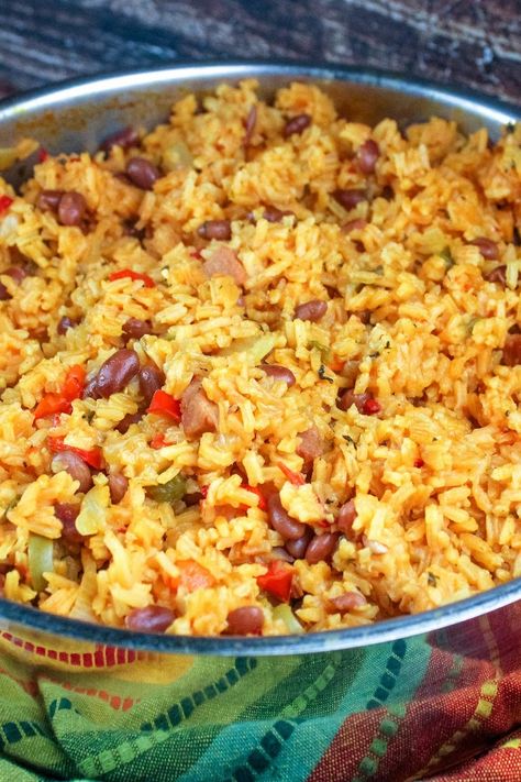 Puerto Rican Rice And Beans Puerto Rican Recipes Rice, Puerto Rican Rice And Beans, Puerto Rican Beans, Con Pollo Chicken, Puerto Rican Rice, Spanish Rice And Beans, Rice And Beans Recipe, Rice And Beans, Just A Pinch Recipes