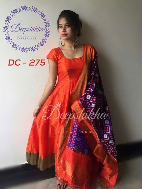 Deepshikha Creations, Ikkat Dupatta, Kalamkari Dresses, Ikkat Dresses, Designer Anarkali Dresses, Cotton Blouse Design, Long Gown Design, Anarkali Dress Pattern, Salwar Dress