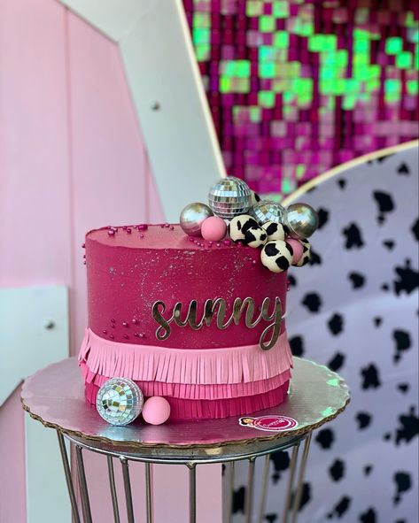 Pink Disco Cowgirl Cake, Rhinestone Cowgirl Birthday Cake, Man I Feel Like I’m One Birthday Cake, Disco Cowgirl Smash Cake, Disco Cowgirl Birthday Cake, Space Cowgirl Cake, Cowgirl Cake Ideas, Cowgirl Smash Cake, Cowgirl Cakes Birthday