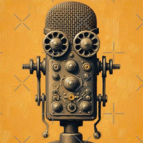 Wide Eyed Vintage Microphone Robot by Star-Fragment | Redbubble Vintage Microphone Aesthetic, Futuristic Microphone, Old Fashioned Microphone, Retro Microphone, 50s Microphone, Vintage Microphone, Retro Futuristic, Retro Futurism, Science Poster