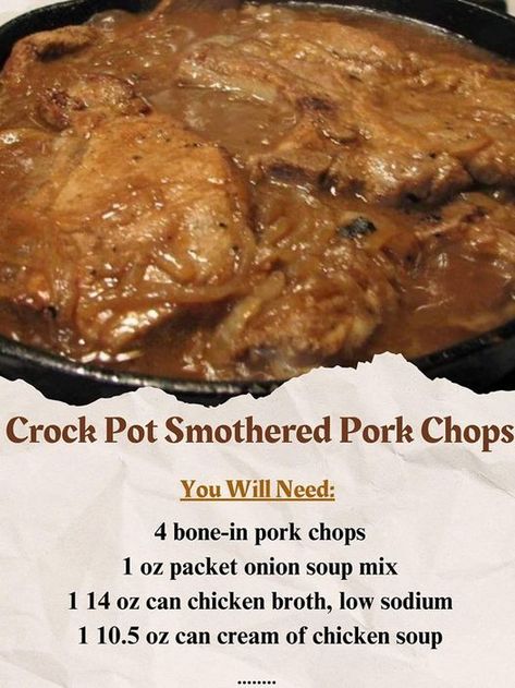 Smothered Pork Chops Crock Pot, Crock Pot Smothered Pork Chops, Can Chicken Broth, Pork Steak Recipe, Smothered Pork Chops Recipe, Bone In Pork Chops, Pork Gravy, Pork Crockpot Recipes, Pork Chop Recipes Crockpot